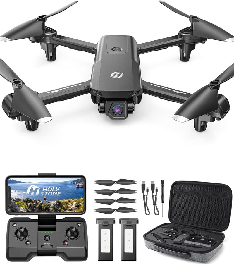 誕生日ギフト Holy Stone GPS搭載小型ドローン 1080Pカメラ 収納ケース付き バッテリー2個