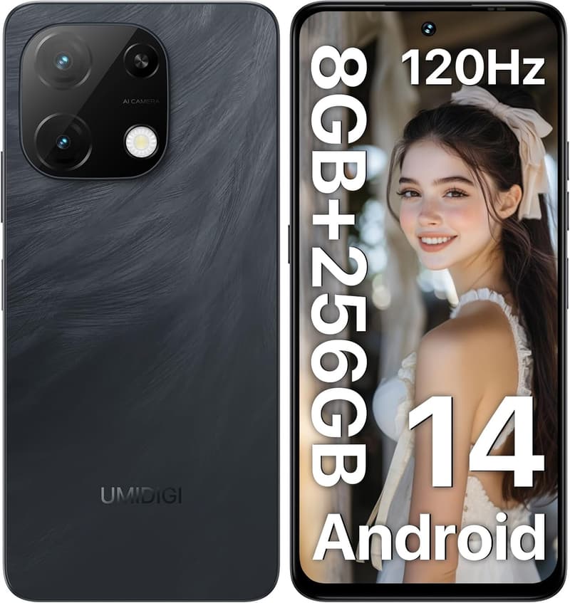 UMIDIGI Note 100A Android 14スマートフォン 8GB/256GB 120Hz 6.8インチ ブラック 5000mAh デュアルSIM