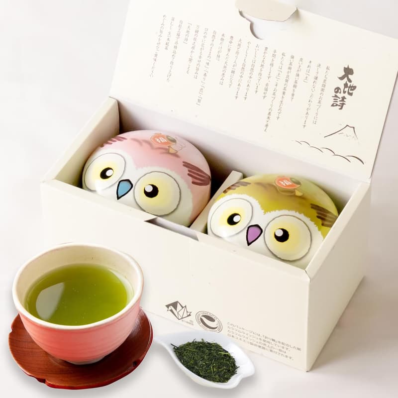 静岡茶 深蒸し茶 ふくろう缶ギフト 80g×2本箱入り