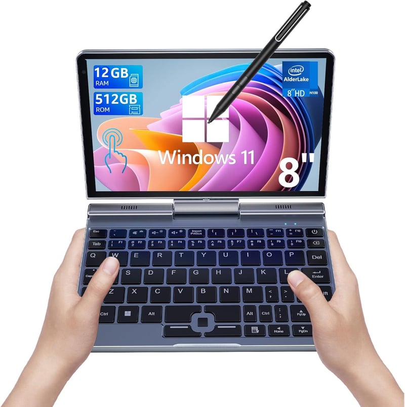 KOOSMILE UMPC 8インチ小型ノートパソコン 日本語キーボード搭載 Windows 11 Pro 12GB RAM 512GB SSD Wi-Fi 6 2MPカメラ