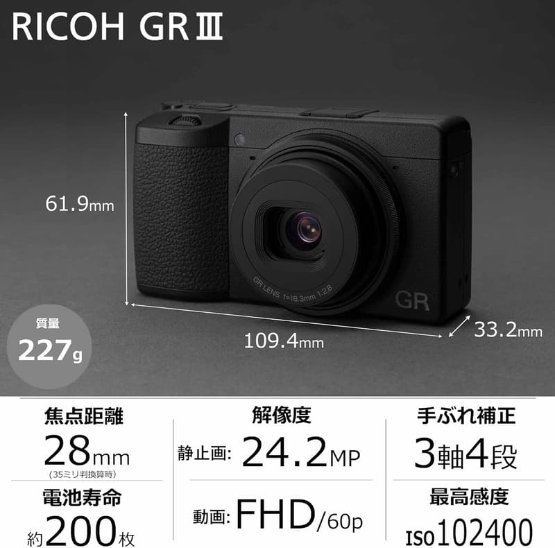 RICOH GR III デジタルカメラ APS-Cセンサー・ストリートスナップ用・高速AF搭載