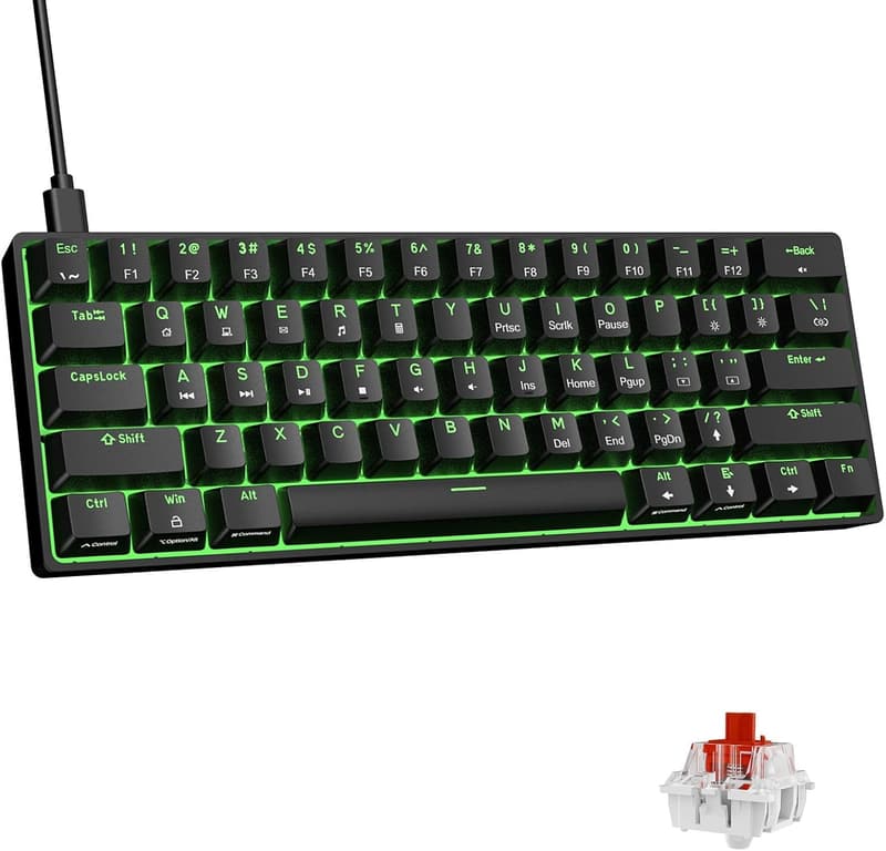 ゲーミングキーボード 赤軸 Mini 60% レイアウト 61キー 有線 USB-C Windows対応（ブラック）