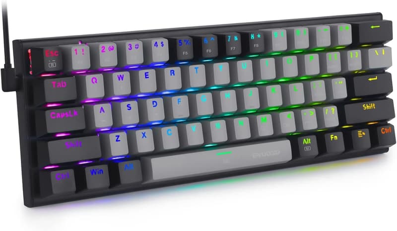 テンキーレス RGBバックライト有線ゲーミングキーボード（赤軸・61キー・灰黒）