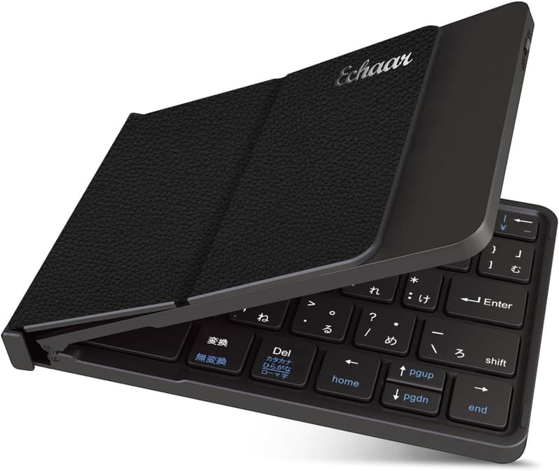 ワイヤレス折りたたみBluetoothキーボード - USB充電式コンパクトスタンド付き (ブラック)
