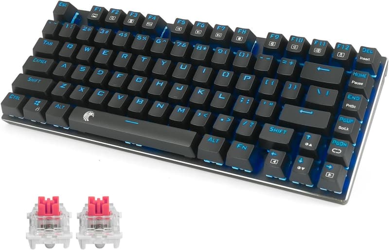 ゲーマー向け USB接続メカニカルキーボード 赤軸・青軸 81キー 防水 青色LEDバックライト