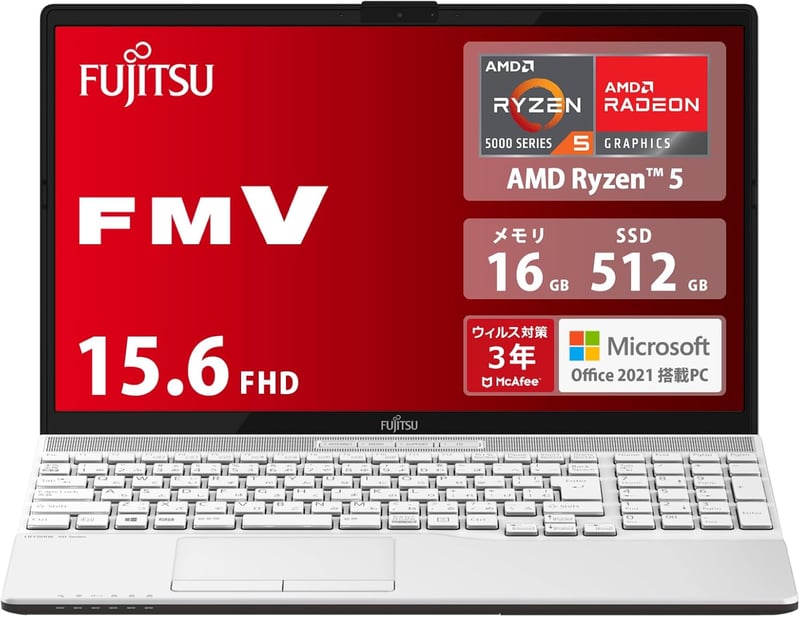 富士通 ノートパソコン FMV LIFEBOOK AHシリーズ WAA/J1 (15.6型/AMD Ryzen 5/16GB/SSD 512GB/Win 11/MS Office 2021)