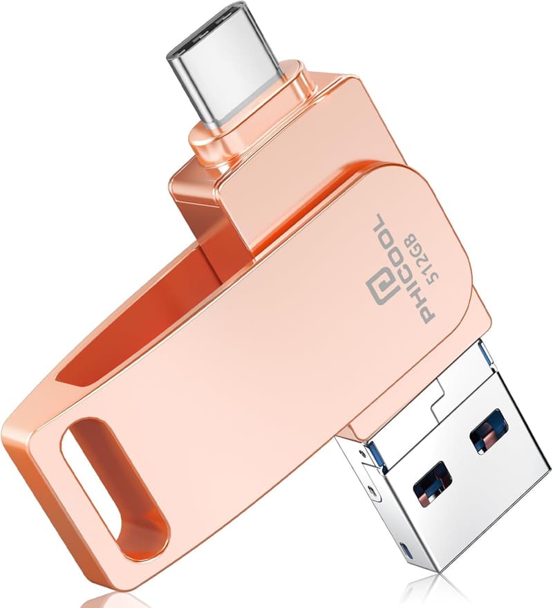 アプリ不要の512GB 4in1 USBメモリ - iOS/Type-C/USB/Micro USB対応 ピンク