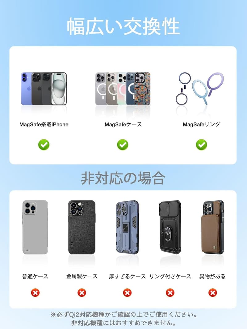 車載用ワイヤレス充電器 Qi2認証 マグネット式 15W急速充電 冷却ファン付き
