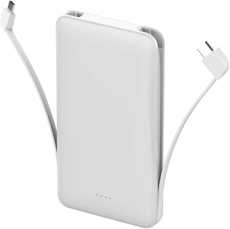 モバイルバッテリー 6800mAh 超小型 急速充電 PSE認証済 収納式 USB2ポート (ホワイト)