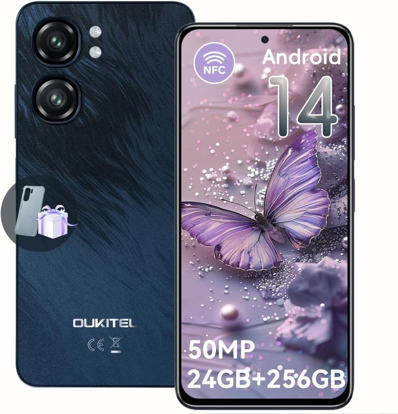 OUKITEL C58 Pro SIMフリースマホ - 24GB RAM・256GB ROM・1TB拡張可・6.7インチHD+液晶・50MP+8MPカメラ・5150mAhバッテリー・4GデュアルSIM・GPS・顔認証・指紋認証（黒）