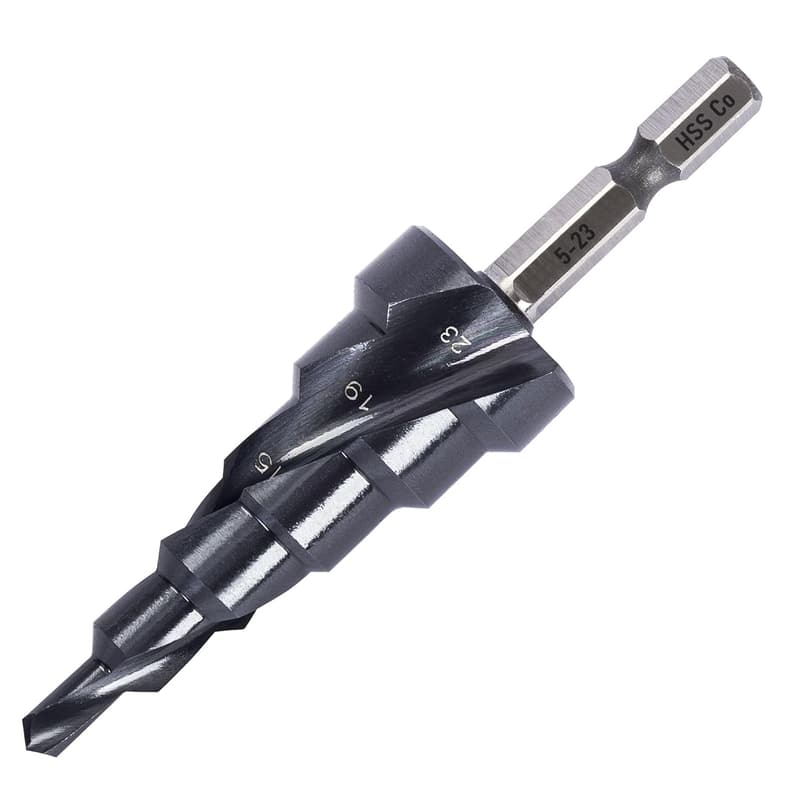 コバルトハイス鋼製 六角軸 ステップドリル 5-23mm 6段 チタンコーティング DIY用