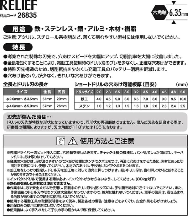 鉄工用チタンコーティング 六角軸ショートドリルセット 10本組
