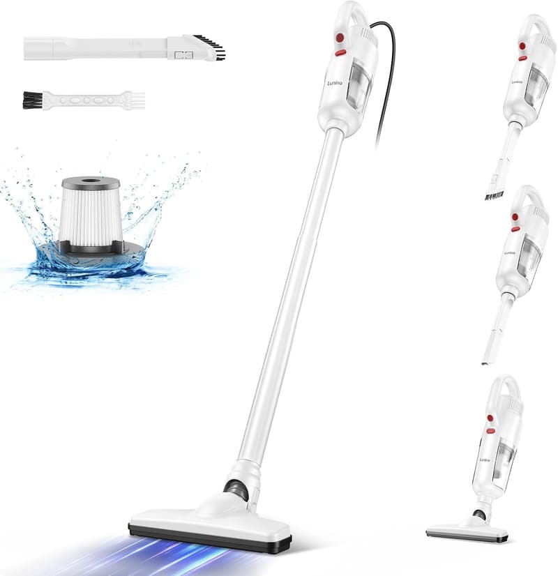 敬老の日プレゼント LUNINO コード式サイクロン2WAYスティッククリーナー 35000Pa強力吸引・軽量1.2kg HEPAフィルター 日本PSE認証 (ホワイト)