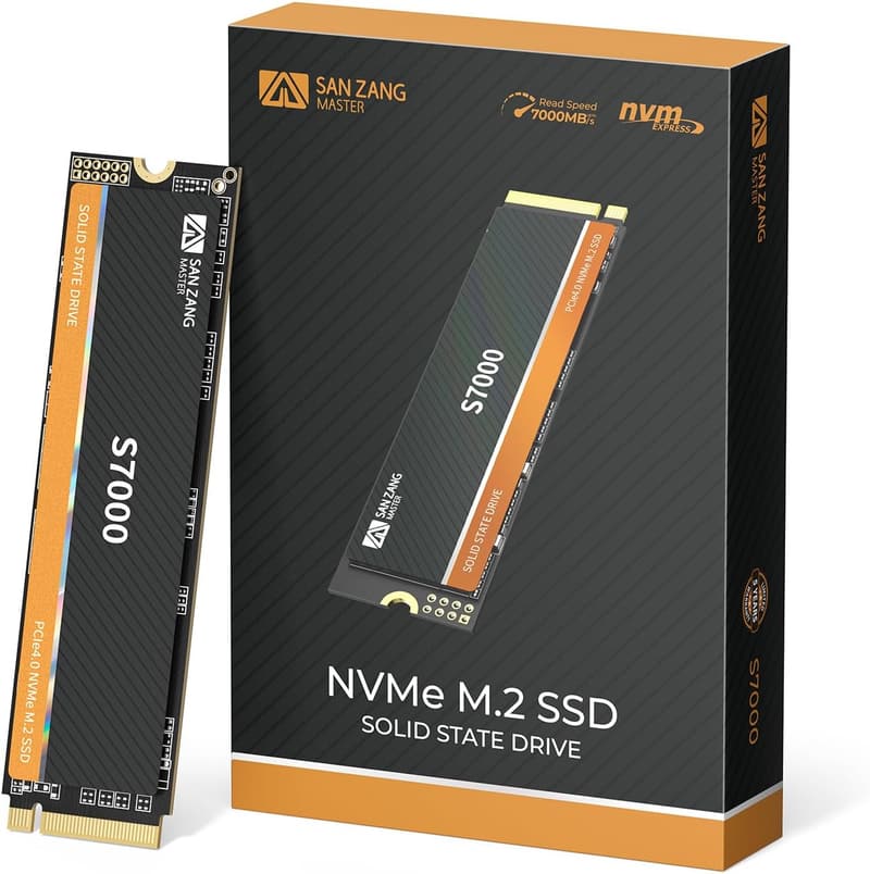 SAN ZANG MASTER M.2 SSD 2TB PCIe Gen 4x4、最大読み取り速度7000MB/s、書き込み速度6500MB/s、PC・ノートパソコン用アップグレードストレージ