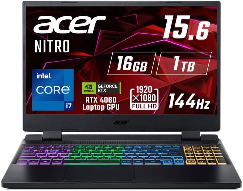 ゲーミングノートPC Acer Nitro 5 15.6インチ RTX 4060 Core i7 16GB SSD 1TB Windows11