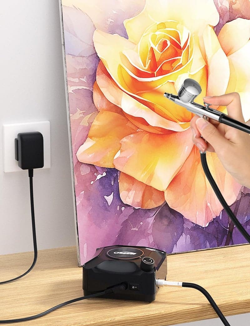 エアブラシセット 初心者向け ミニコンプレッサー 無段階圧力調整 0.2/0.3/0.5mmノズル 36PSI