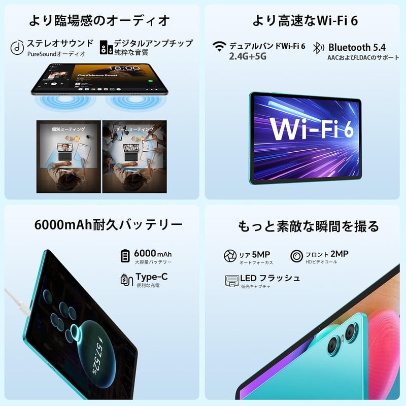 TECLAST P30 10インチ タブレット Android 14 8コア CPU 64GB + 1TB TF拡張 薄型軽量顔認識