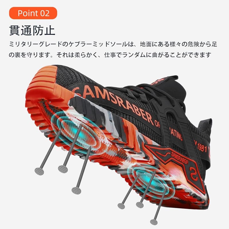 メンズ安全靴 樹脂先芯 つま先保護 通気性 軽量 耐摩耗 3E