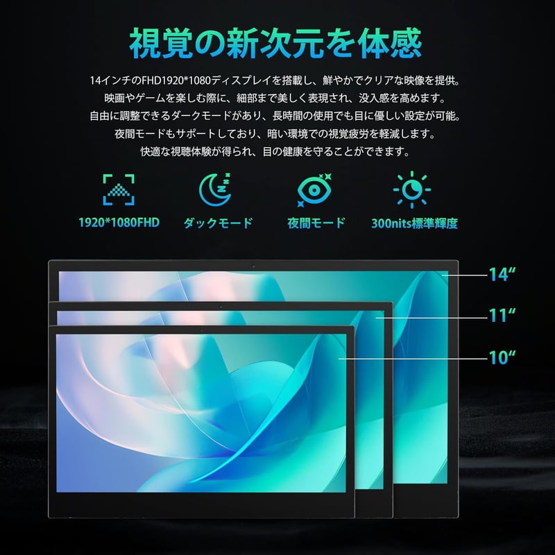 14インチ Android 14 タブレット - HiGrace 16GB/128GB/1TB TF拡張、5000mAhバッテリー、Wi-Fi 6/Bluetooth 5.2、FHD IPS ディスプレイ、8コアCPU、4スピーカー搭載