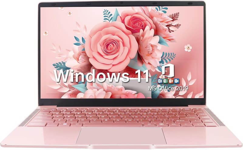 初心者向けノートパソコン【Windows 11 Pro＆MS Office 2019搭載】14インチFHD薄型PC（8Gメモリ、256G SSD、無線LAN、カメラ、ワイヤレスマウス付、ローズゴールド）