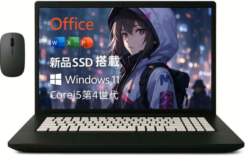 初心者向け 15.6インチ Windows11搭載ノートパソコン (整備済み品) - Core i5, メモリ8GB, SSD256GB, WEBカメラ, 無線マウス付き