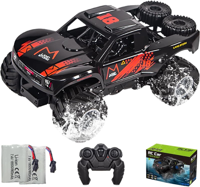 男の子向け 防水水陸両用ラジコンカー 360°回転 4WD Q156 (赤)