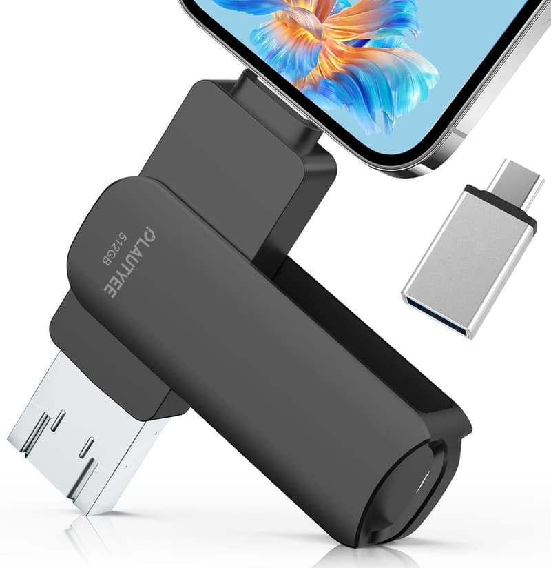 USBメモリ 512GB 4in1 回転式 高速データ保存 ブラック