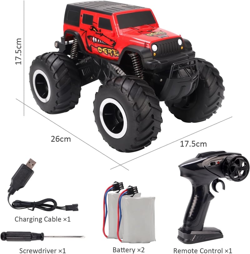 誕生日プレゼントに最適な子供向け 360回転オフロード水陸両用4WDラジコンカー (赤)