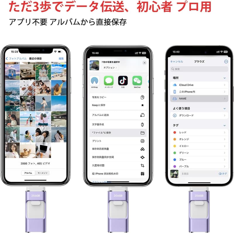 256GB USBメモリ 4in1 スマホ・PC両対応 写真保存用