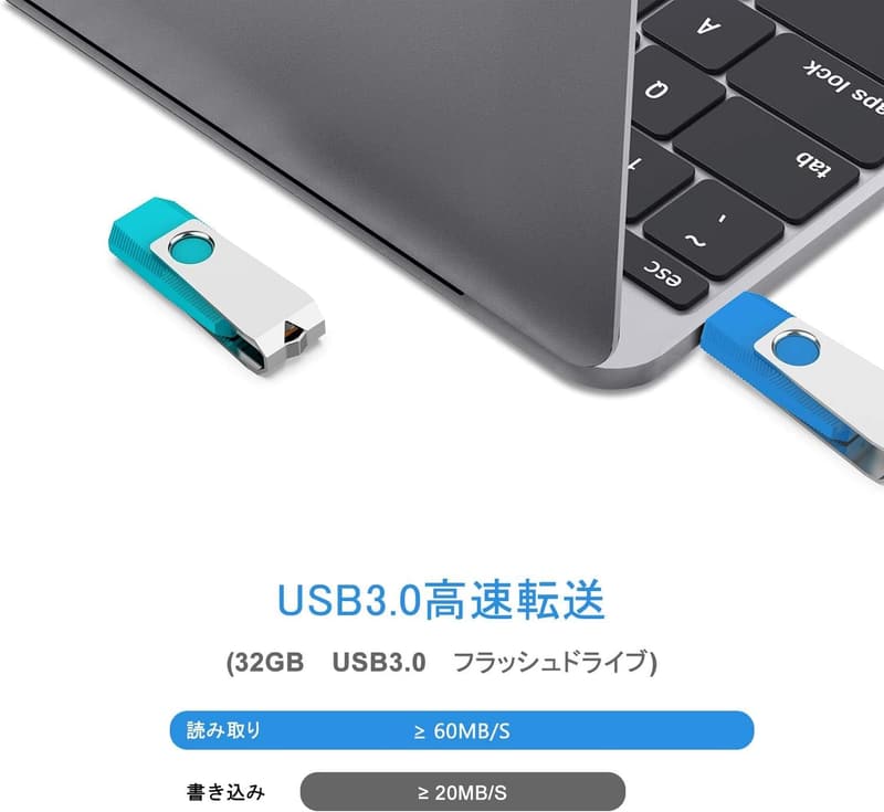 超高速32GB USB3.0フラッシュドライブ5個セット（回転式・カラフル）