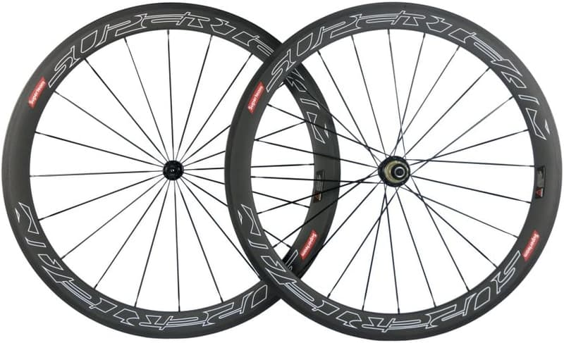 スーパー チーム 50mm カーボンホイールセット 700c ロードバイク用 (ホワイトライン、ゴールド)