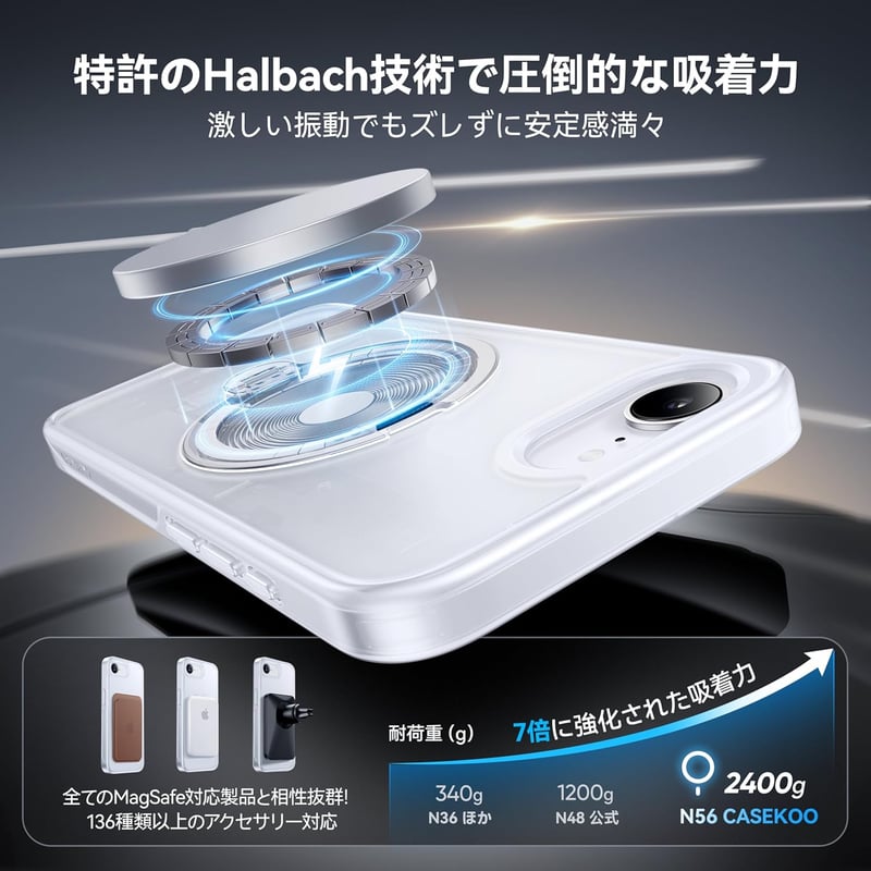 iPhone 16e用耐衝撃ケース - MagSafe対応・360度回転・急速充電対応