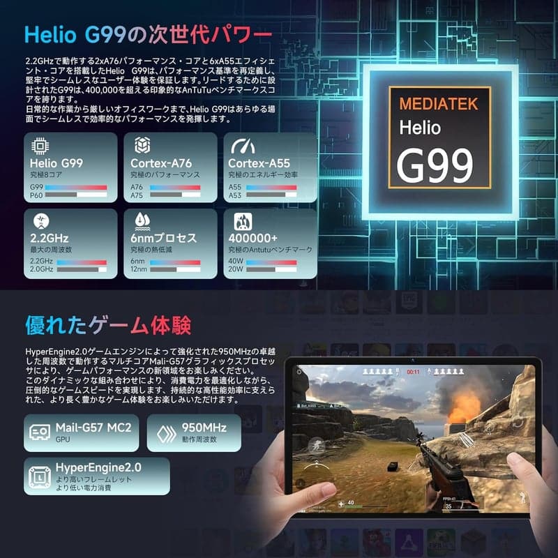 Bmax 11インチ Android 14 タブレット - 20GB+256GB、2K IPS画面、8000mAh急速充電、軽量フルメタルボディ