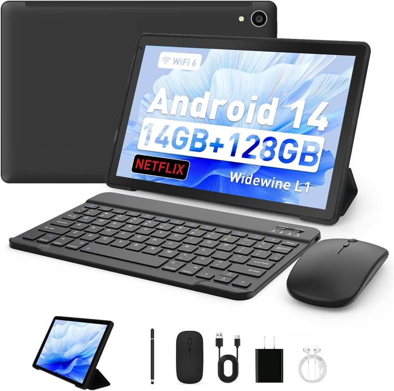 10インチタブレット Android 14 高性能 8コアCPU IPS 1280*800 14GB+128GB+1TB拡張 付属品豊富（キーボード・マウス・カバー・タッチペン・イヤホン）