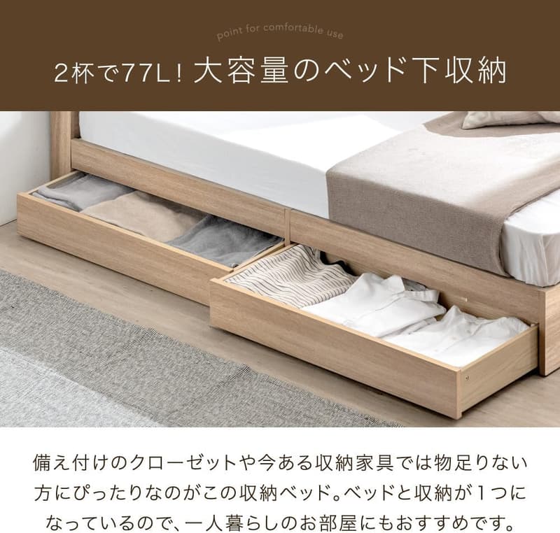 シングルベッド 収納付き宮棚 スマホスタンド USBポート グレイッシュウッド