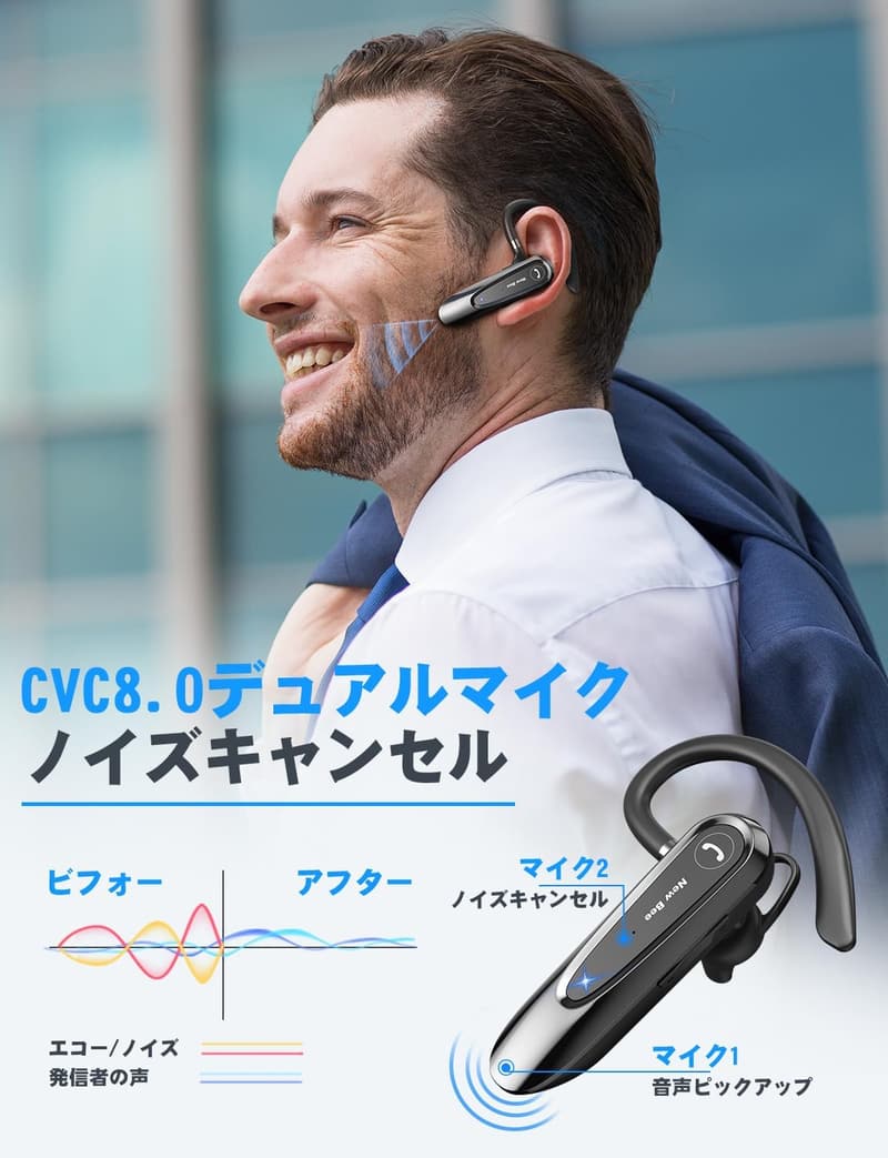 Bluetooth5.0 片耳イヤホン ノイズキャンセリング ハンズフリー通話 CVC8.0 24時間連続使用 軽量 B45