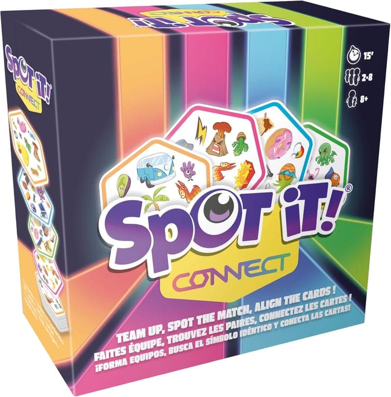 ファミリーゲーム「Spot It! Connect」迅速なチームマッチング、8歳以上対象、2~8人用、プレイ時間15分