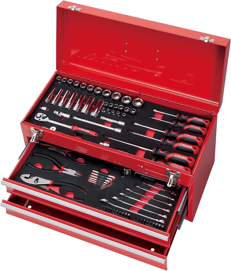 整備工具セット 80点＋ツールチェスト 赤 EVAマットトレー付き バイク・自動車メンテナンス用 EST-2280RE