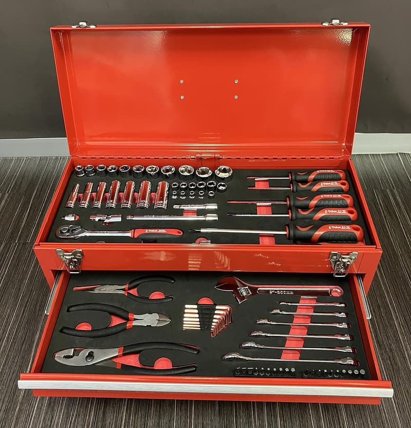 整備工具セット 80点＋ツールチェスト 赤 EVAマットトレー付き バイク・自動車メンテナンス用 EST-2280RE