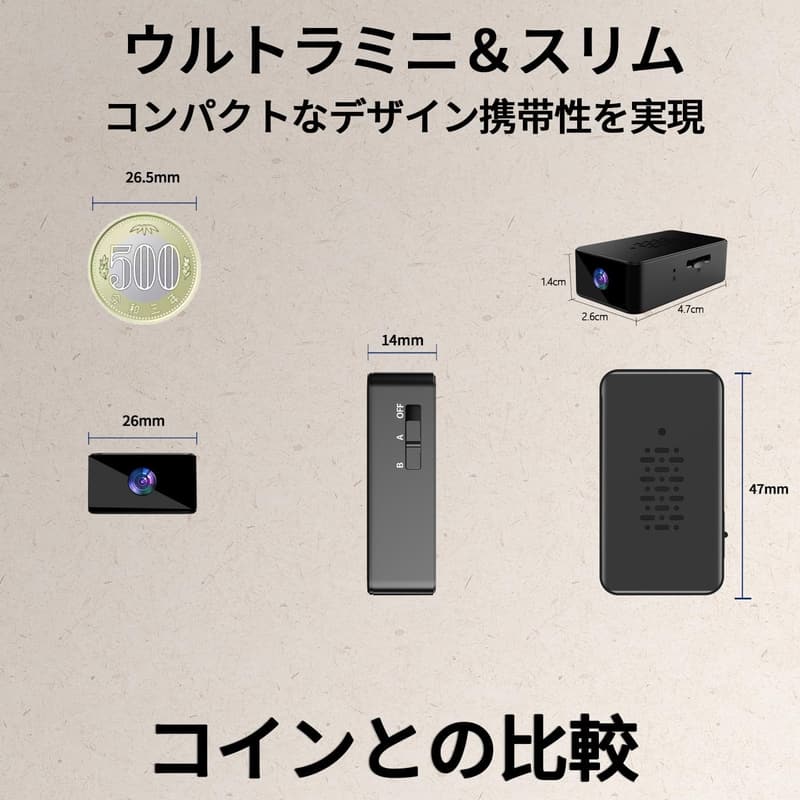 1080P画質小型スパイカメラ - 動き検知・ループ録画・USB充電式