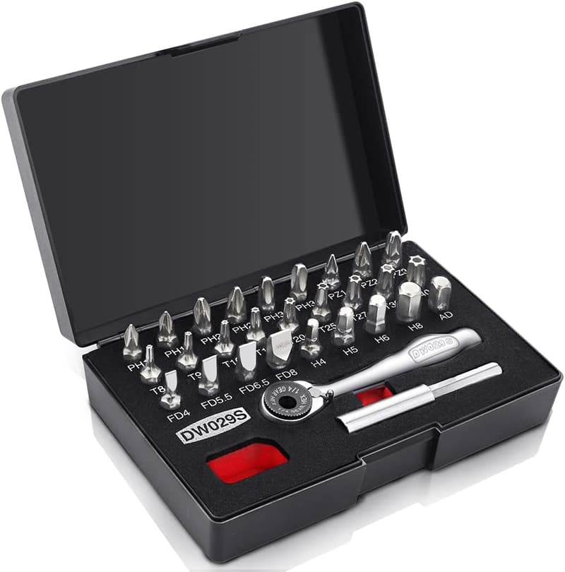 ラチェットレンチセット 6.35mm ビット差込付き 29点 DIY工具 キッチンやガレージに最適