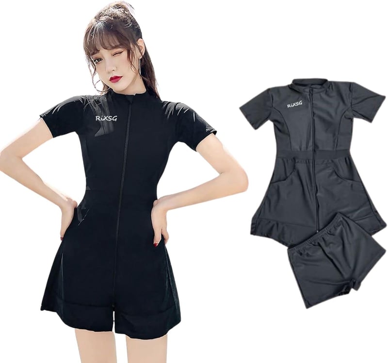 女性用 UVカットフィットネス水着 2点セット 半袖ラッシュガード タンキニ スポーティー