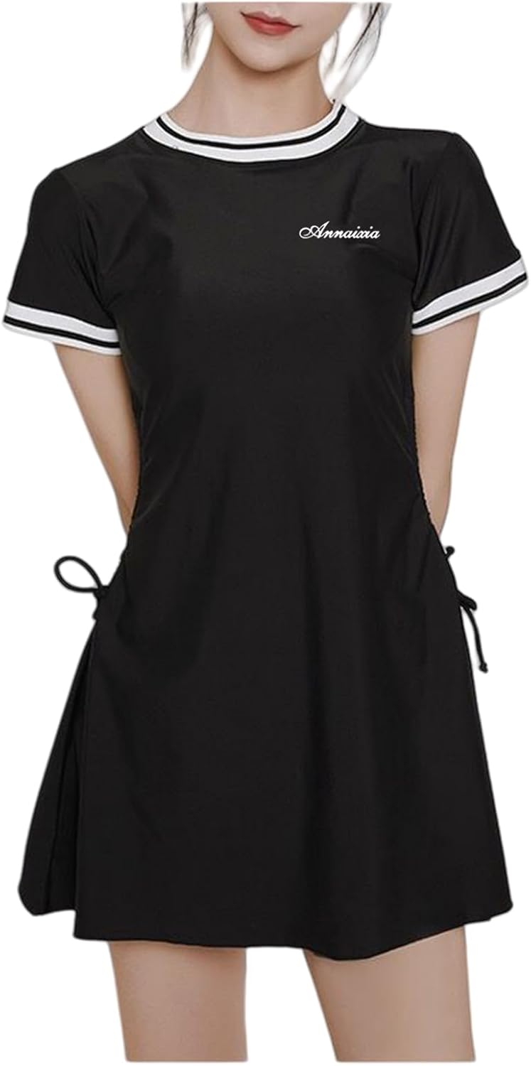 レディース体型カバー水着 セパレート2点セット タンキニ 半袖ラッシュガード 速乾性