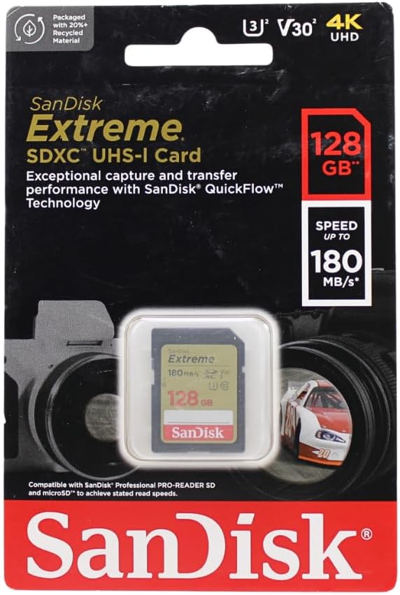 128GB Extreme SDXC UHS-I メモリーカード - C10/U3/V30 - 4K対応
