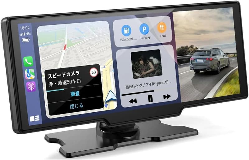 10インチ 4Kフロント＆1080Pリアカメラ搭載 ポータブルカーナビ CarPlay/Android Auto対応 ブラック