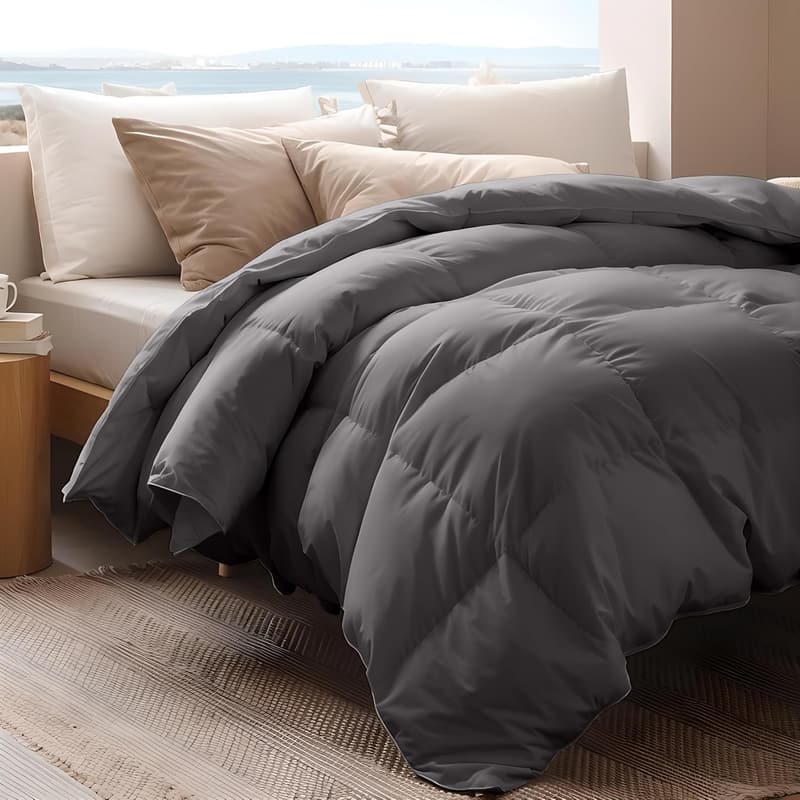 春秋用セミダブル掛け布団 洗えるダックダウン85% 抗菌防臭加工 170×210cm グレー