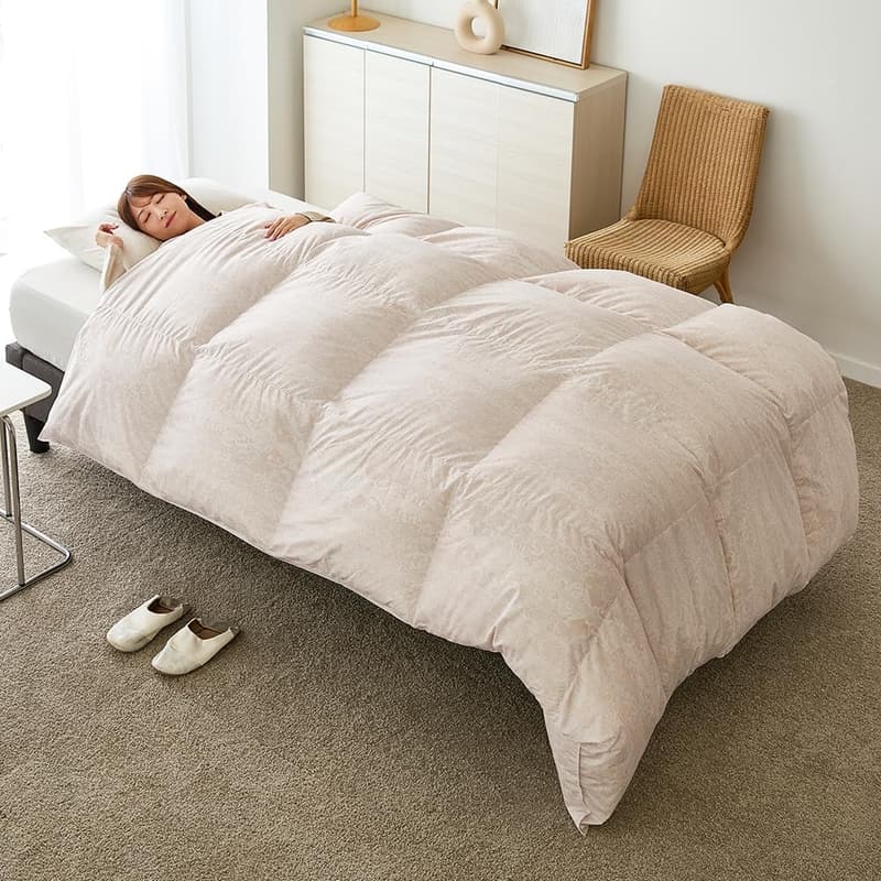 ダウンパワー370日本製ダブル羽毛布団（ドイツ産ホワイトダック90％、抗菌防臭、1.6kg）ベージュ