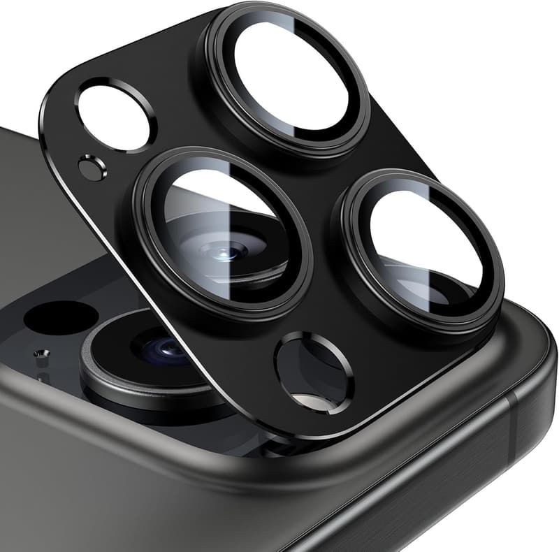 iPhone 16 Pro/16 Pro Max対応 アルミ合金製カメラフィルム 2枚セット ブラックチタニウム