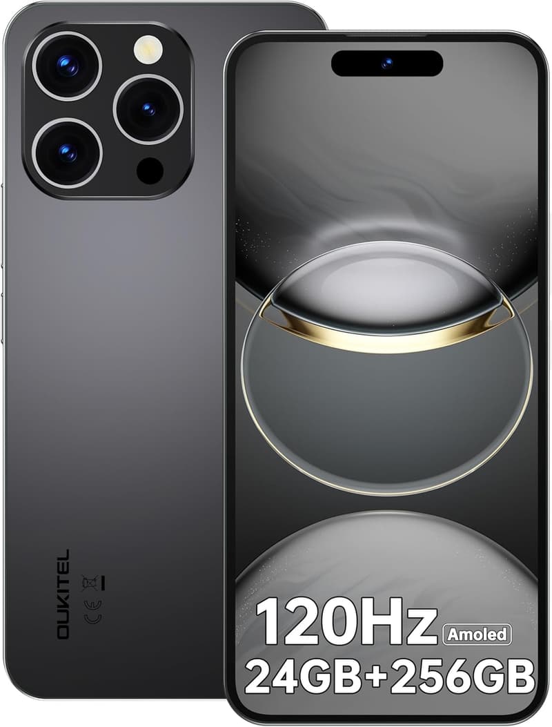 OUKITEL P1 SIMフリースマートフォン 24GB RAM・256GB ROM・最大2TB拡張 6.7インチFHD+ AMOLEDディスプレイ・50MP+32MPカメラ・5150mAhバッテリー・Android 14（ブラック）
