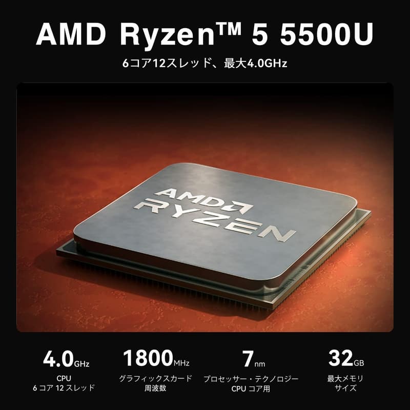 ミニPC AMD Ryzen 5 5500U 11 Pro 6コア/12スレッド 16GBメモリ 500GB NVMe SSD 4K@60Hz出力対応